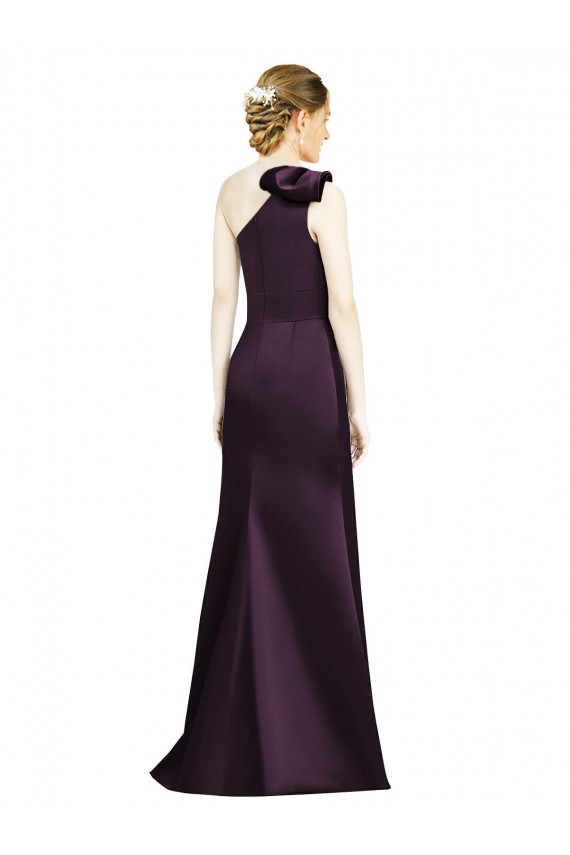 Sleeveless One Shoulder Satin Grape Long Bridesmaid Dress Cardiff