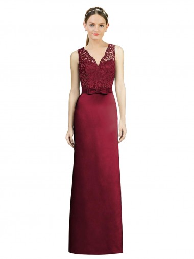 Sleeveless V-Neck Satin & Lace Burgundy Long Bridesmaid Dress Cardiff