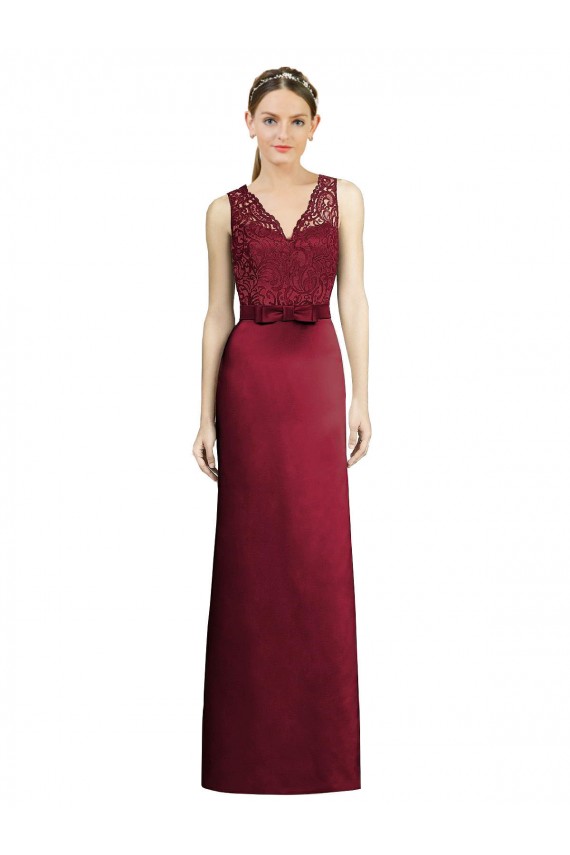 Sleeveless V-Neck Satin & Lace Burgundy Long Bridesmaid Dress Cardiff