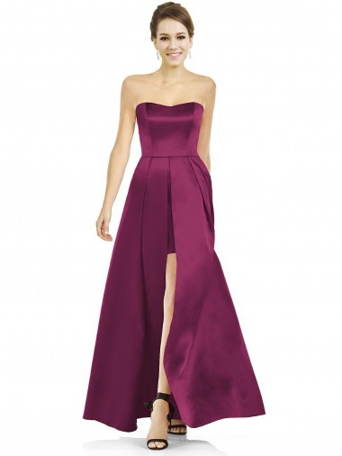 Sleeveless Strapless Satin Merlot Long Bridesmaid Dress Cardiff