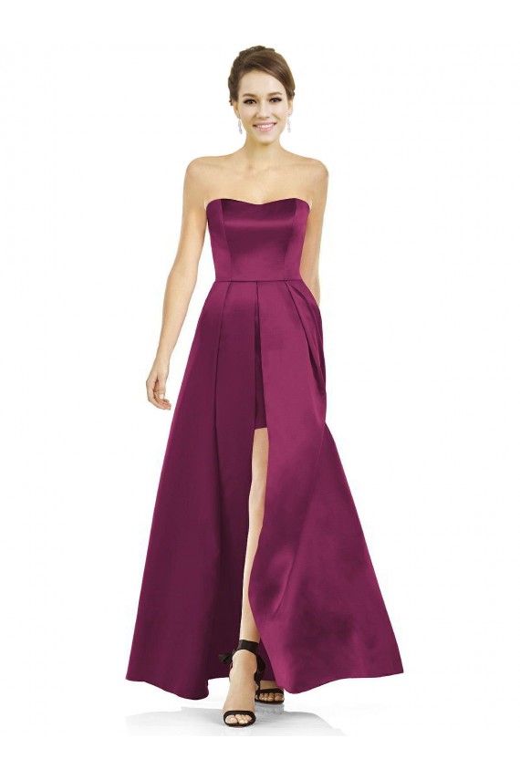 Sleeveless Strapless Satin Merlot Long Bridesmaid Dress Cardiff