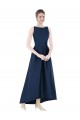 Sleeveless Bateau Neck Satin Dark Navy Long High Low Bridesmaid Dress Cardiff