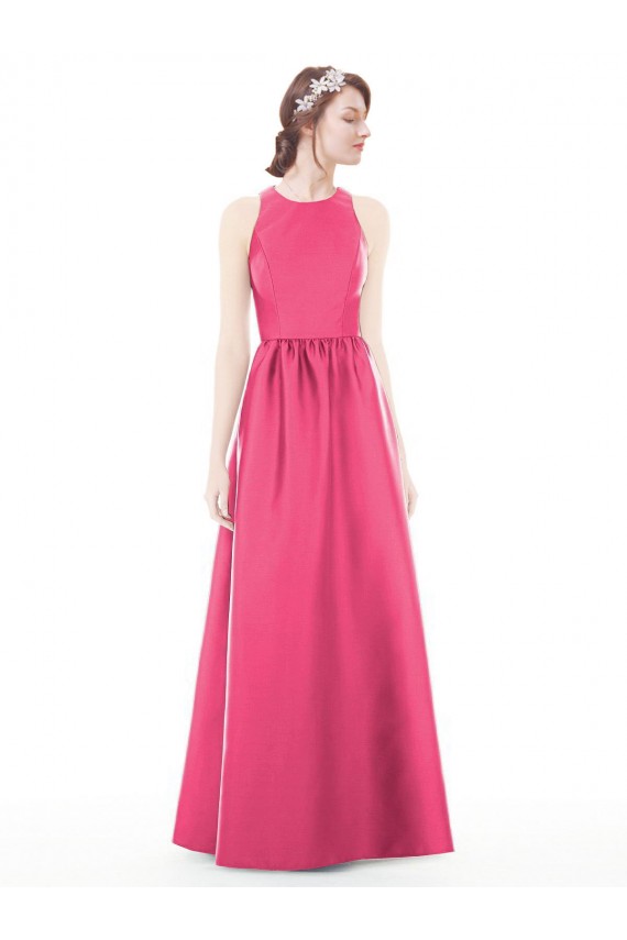 Sleeveless Jewel Neck Satin Ruby Long Bridesmaid Dress Cardiff