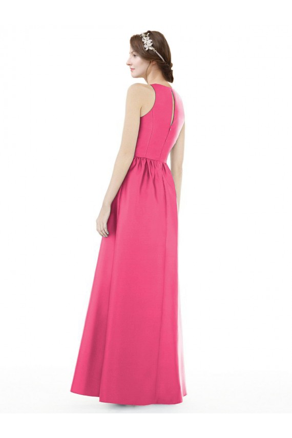 Sleeveless Jewel Neck Satin Ruby Long Bridesmaid Dress Cardiff
