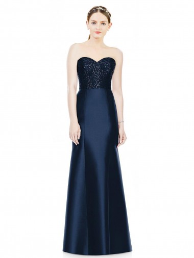 Sleeveless Strapless Satin Dark Navy Long Evening Dress / Bridesmaid Dress Cardiff