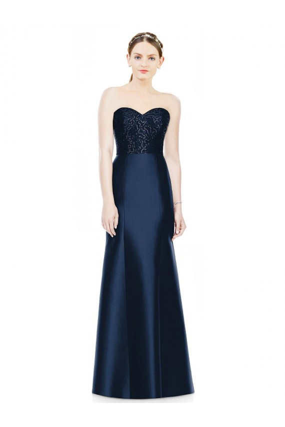 Sleeveless Strapless Satin Dark Navy Long Evening Dress / Bridesmaid Dress Cardiff