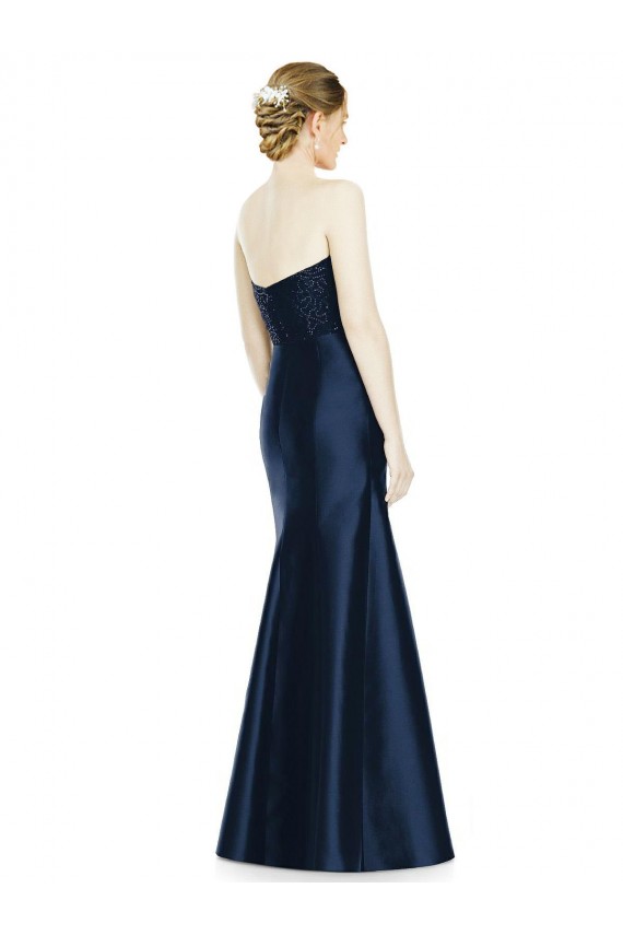 Sleeveless Strapless Satin Dark Navy Long Evening Dress / Bridesmaid Dress Cardiff