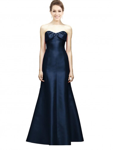 Sleeveless Strapless Satin Dark Navy Mermaid Long Bridesmaid Dress Cardiff