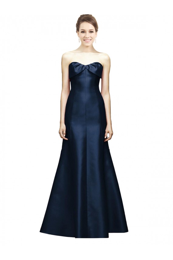 Sleeveless Strapless Satin Dark Navy Mermaid Long Bridesmaid Dress Cardiff