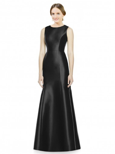 Sleeveless High Neck Satin Black Long Bridesmaid Dress Cardiff