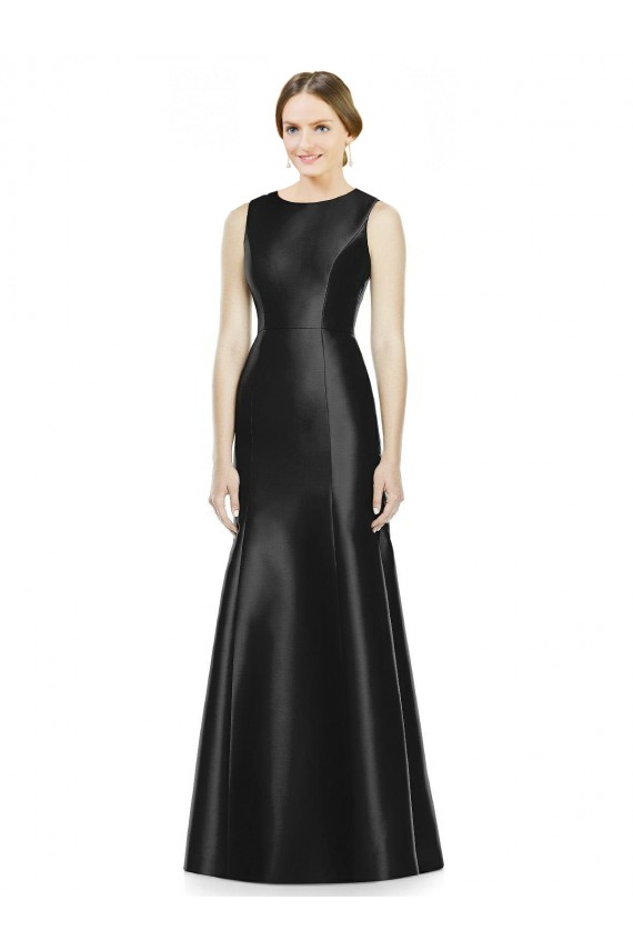 Sleeveless High Neck Satin Black Long Bridesmaid Dress Cardiff