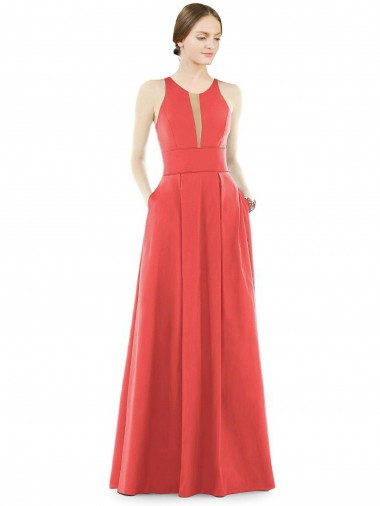 Sleeveless Jewel Neck Satin Firecracker Long Bridesmaid Dress Cardiff