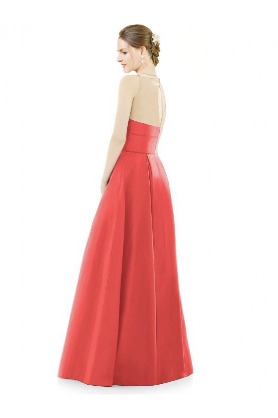 Sleeveless Jewel Neck Satin Firecracker Long Bridesmaid Dress Cardiff