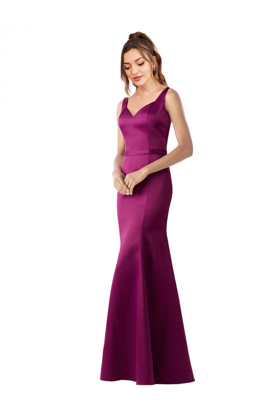 Sleeveless Bateau Neck Satin Merlot Long Black Tie Evening Gown / Prom Dress / Bridesmaid Dress Cardiff