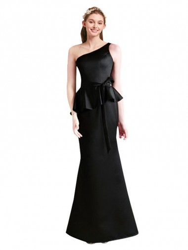 Sleeveless One Shoulder Satin Black Long Bridesmaid Dress Cardiff