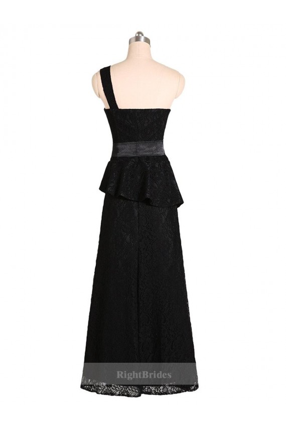 Sleeveless One Shoulder Satin Black Long Bridesmaid Dress Cardiff