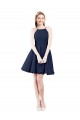 Sleeveless Halter Neck Satin Dark Navy Knee Length Bridesmaid Gown Cardiff
