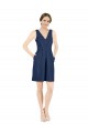 Sleeveless V-Neck Satin Dark Navy Knee Length Evening Gown / Bridesmaid Dress Cardiff