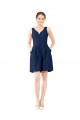 Sleeveless V-Neck Satin Dark Navy Knee Length Bridesmaid Gown Cardiff