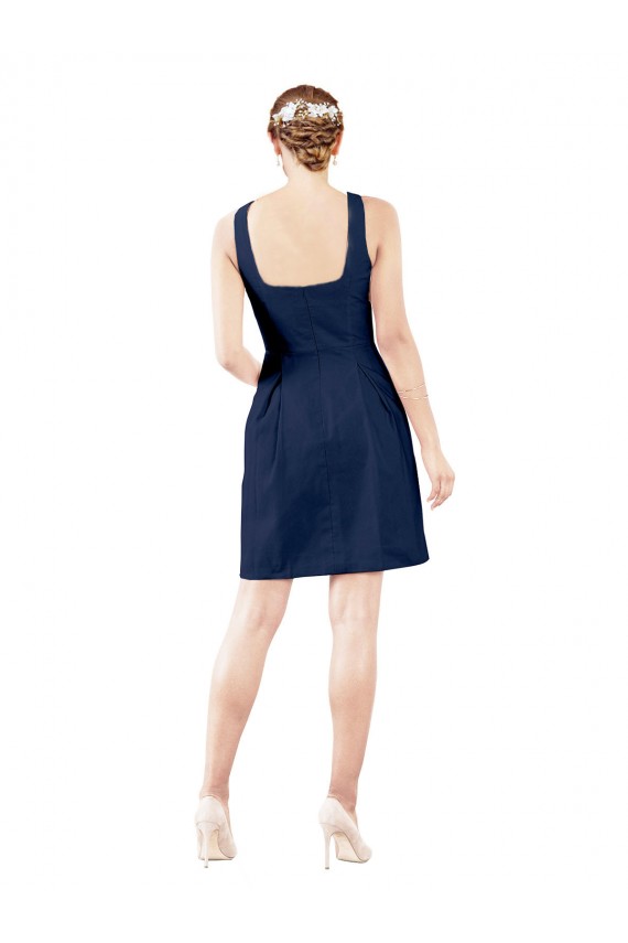Sleeveless V-Neck Satin Dark Navy Knee Length Bridesmaid Gown Cardiff