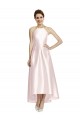 Sleeveless Halter Neck Satin Pink Long High Low Bridesmaid Dress Cardiff