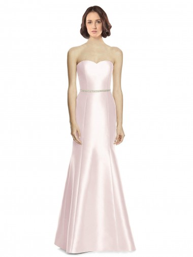 Sleeveless Strapless Satin Pink Long Bridesmaid Dress Cardiff