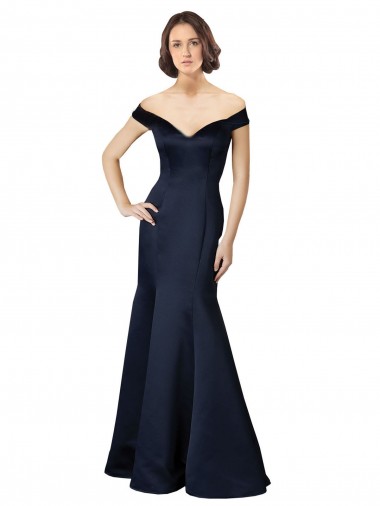 Cap Sleeves V-Neck Satin Dark Navy Long Prom Dress / Bridesmaid Dress Cardiff