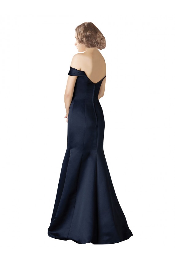 Cap Sleeves V-Neck Satin Dark Navy Long Prom Dress / Bridesmaid Dress Cardiff