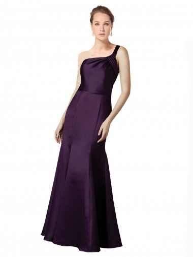 Sleeveless One Shoulder Satin Grape Long Prom Dress / Bridesmaid Dress Cardiff