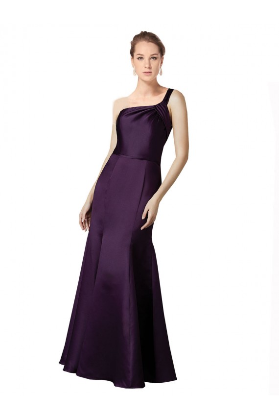 Sleeveless One Shoulder Satin Grape Long Prom Dress / Bridesmaid Dress Cardiff