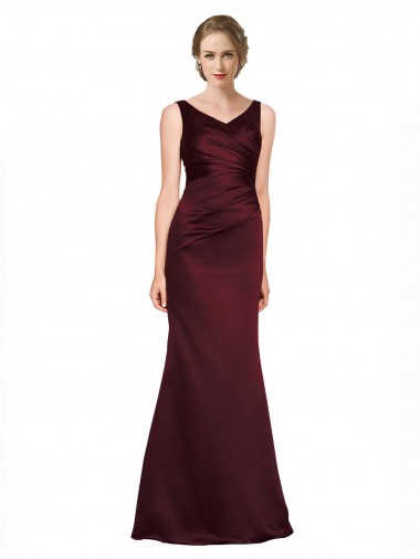 Sleeveless V-Neck Satin Burgundy Long Black Tie Evening Gown / Prom Dress / Bridesmaid Dress Cardiff