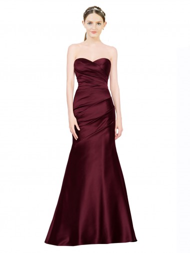 Sleeveless Sweetheart Satin Burgundy Long Formal Evening Gown / Prom Dress / Bridesmaid Dress Cardiff