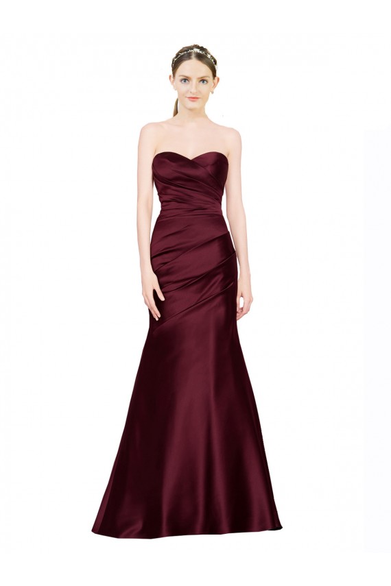 Sleeveless Sweetheart Satin Burgundy Long Formal Evening Gown / Prom Dress / Bridesmaid Dress Cardiff