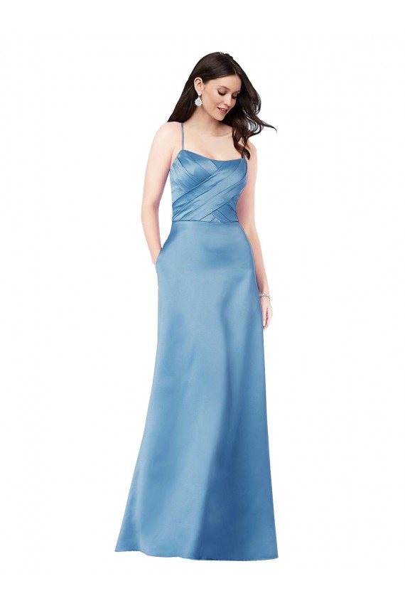 Sleeveless Square Neck Satin Sky Blue Long Formal Evening Gown / Prom Dress / Bridesmaid Dress Cardiff
