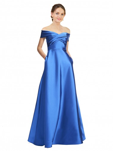 Sleeveless Off the Shoulder Satin Long Black Tie Evening Gown / Prom Dress / Bridesmaid Dress Cardiff