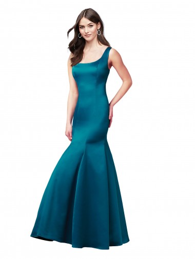 Sleeveless Bateau Neck Satin Peacock Blue Long Prom Dress / Bridesmaid Dress Cardiff
