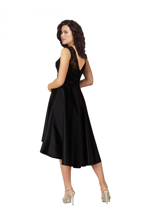 Sleeveless Illusion Neck Satin & Lace Black Midi Length High Low Bridesmaid Dress Cardiff