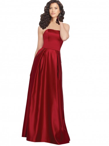 Sleeveless Strapless Satin Dark Red Long Prom Dress / Bridesmaid Dress Cardiff
