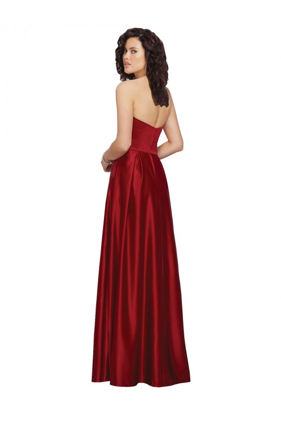 Sleeveless Strapless Satin Dark Red Long Prom Dress / Bridesmaid Dress Cardiff