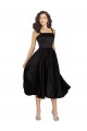 Sleeveless Square Neck Satin Black Knee Length Prom Dress / Bridesmaid Dress Cardiff