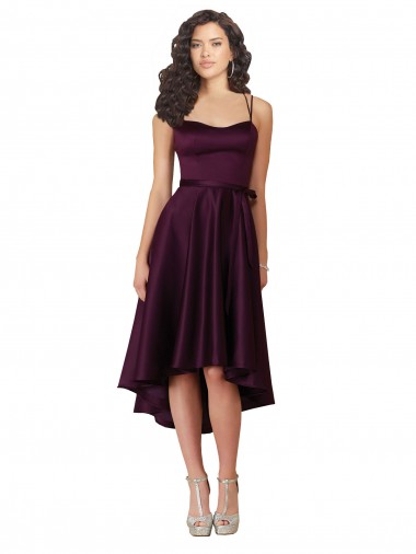 Sleeveless Scoop Neck Neck Satin Grape Short High Low Prom Dress / Bridesmaid Dress Cardiff