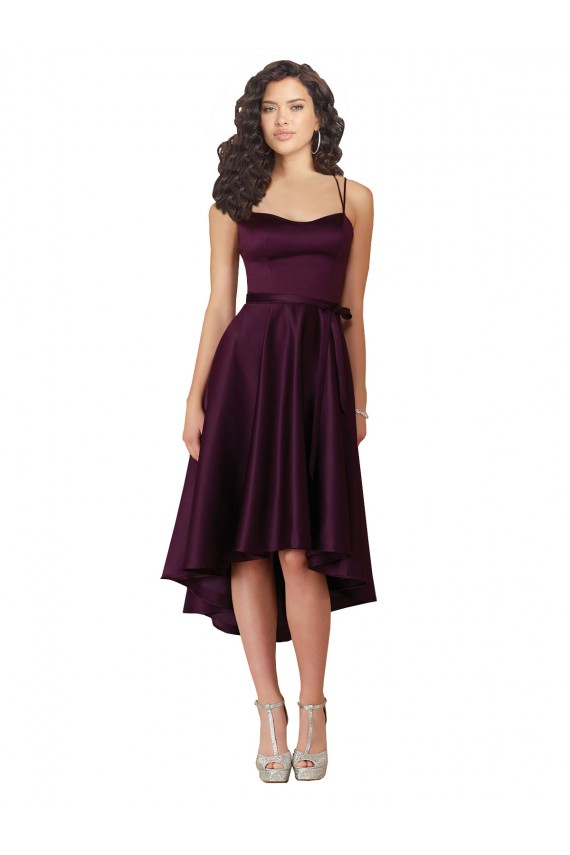 Sleeveless Scoop Neck Neck Satin Grape Short High Low Prom Dress / Bridesmaid Dress Cardiff