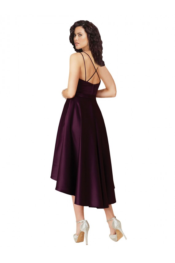 Sleeveless Scoop Neck Neck Satin Grape Short High Low Prom Dress / Bridesmaid Dress Cardiff