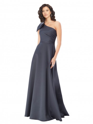 Sleeveless One Shoulder Satin Slate Grey Long Formal Evening Gown / Prom Dress / Bridesmaid Dress Cardiff