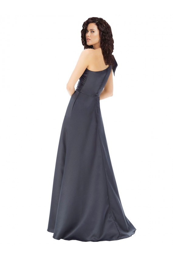 Sleeveless One Shoulder Satin Slate Grey Long Formal Evening Gown / Prom Dress / Bridesmaid Dress Cardiff