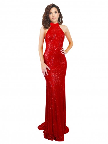 Sleeveless High Neck Sequin Red Long Formal Evening Gown / Prom Dress / Bridesmaid Dress Cardiff