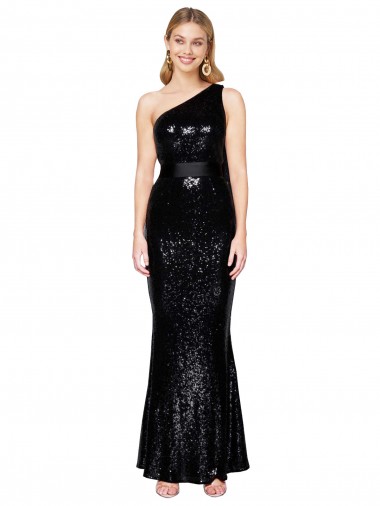 Sleeveless One Shoulder Sequin Black Long Formal Evening Gown / Prom Dress / Bridesmaid Dress Cardiff