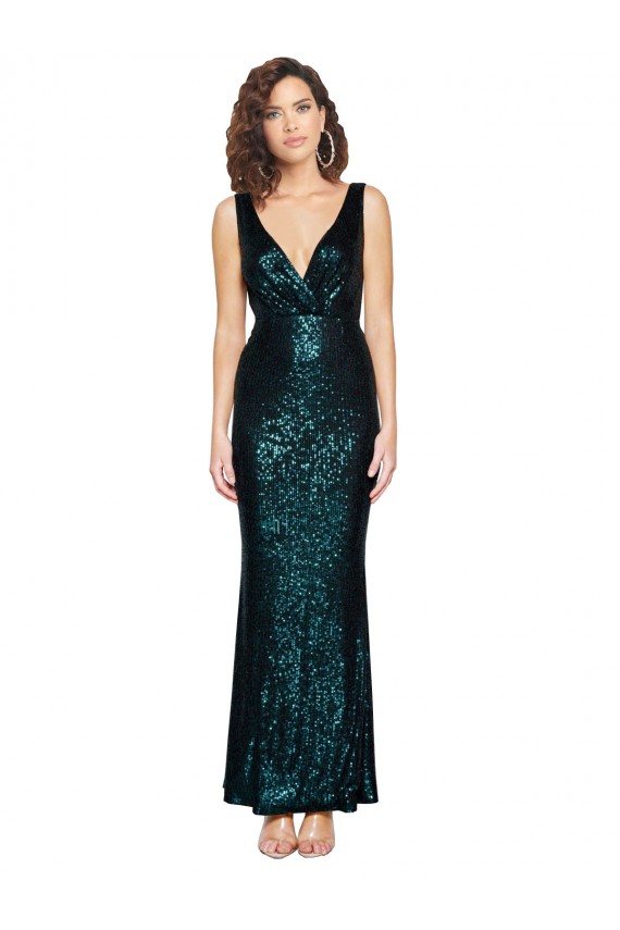 Sleeveless V-Neck Sequin Dark Green Long Bridesmaid Dress / Evening Dress Cardiff