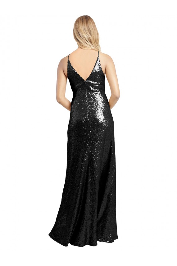 Sleeveless V-Neck Sequin Black Long Formal Evening Gown / Prom Dress / Bridesmaid Dress Cardiff