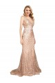 Sleeveless V-Neck Sequin & Sparkling Sequin Rose Gold Long Formal Plus Size Evening Gown / Prom Dress / Bridesmaid Dress Cardiff